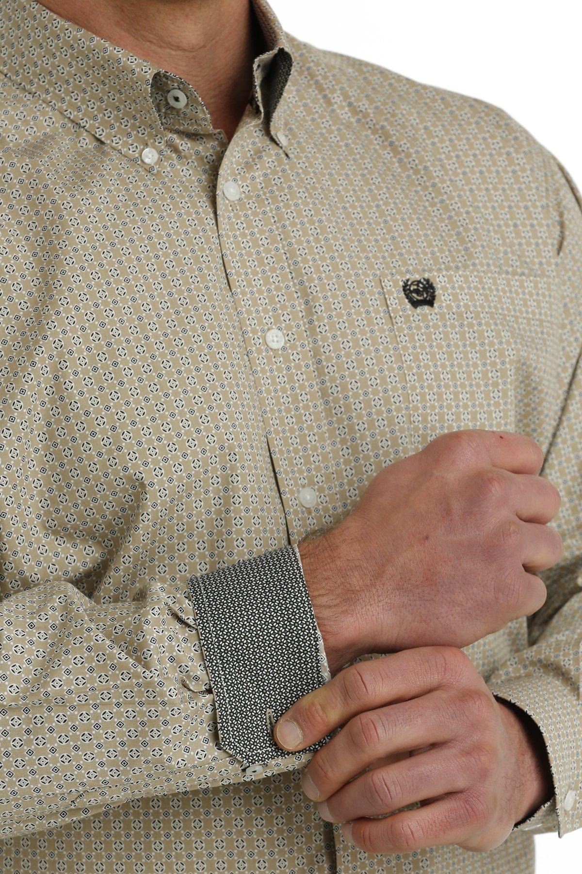 Cinch Men's Khaki Geometric Print Long Sleeve Button Down Western Shir