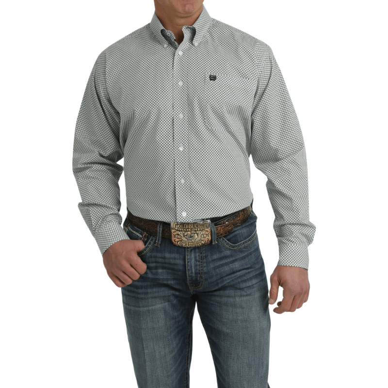 Cinch Shirts Cinch Men's Light Blue Geometric Print Long Sleeve Button Down Western Shirt MTW1105731