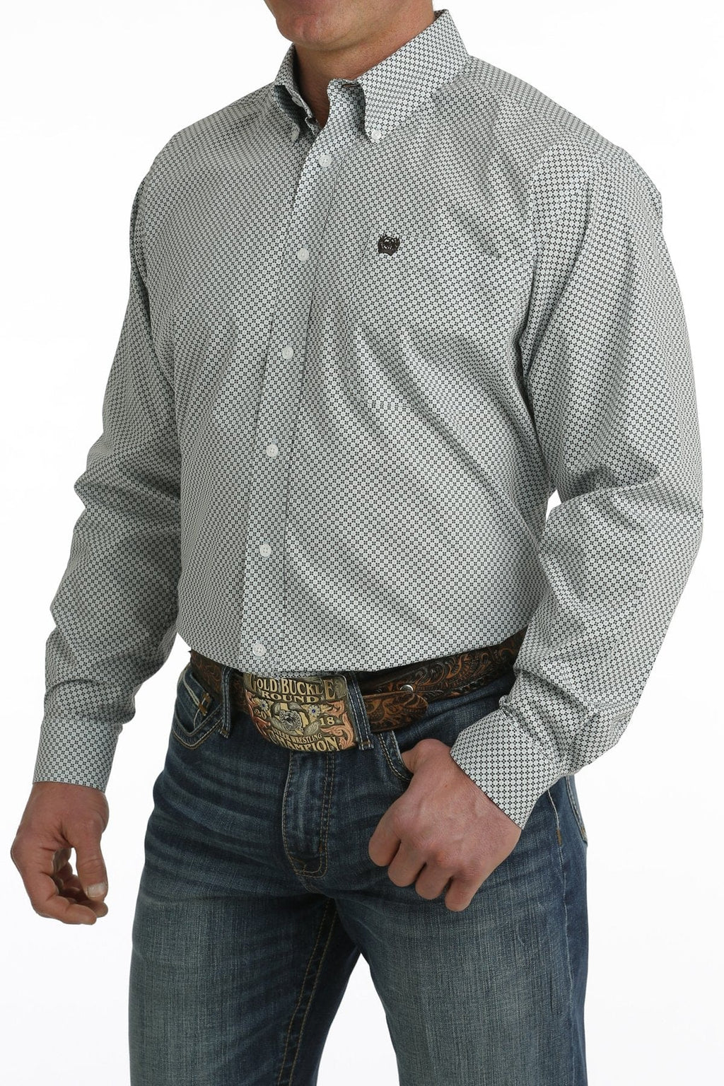 Cinch Shirts Cinch Men's Light Blue Geometric Print Long Sleeve Button Down Western Shirt MTW1105731