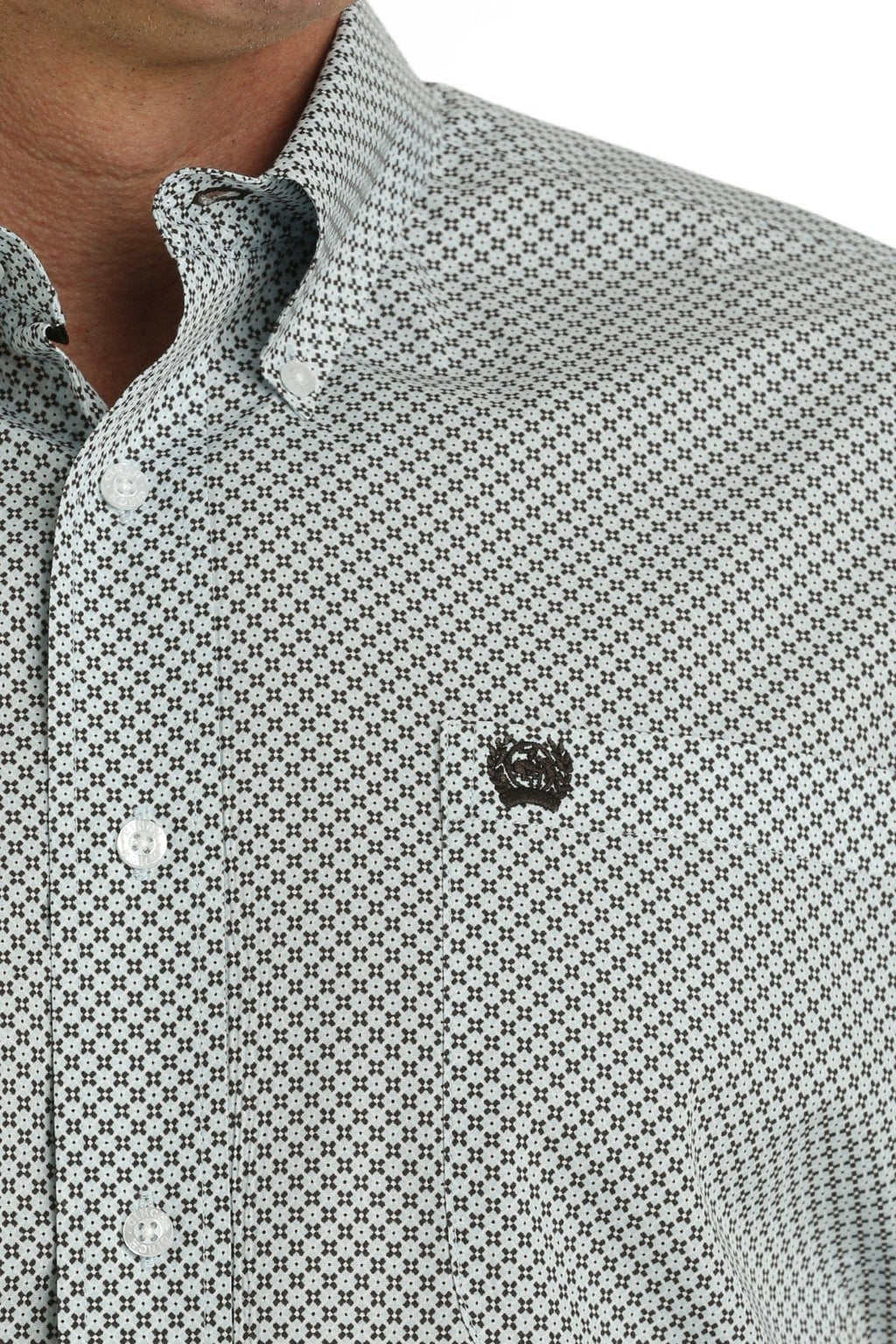 Cinch Shirts Cinch Men's Light Blue Geometric Print Long Sleeve Button Down Western Shirt MTW1105731