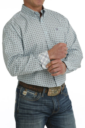 Cinch Shirts Cinch Men's Light Blue Geometric Print Long Sleeve Button Down Western Shirt MTW1105734