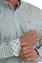 Cinch Shirts Cinch Men's Light Blue Geometric Print Long Sleeve Button Down Western Shirt MTW1105734