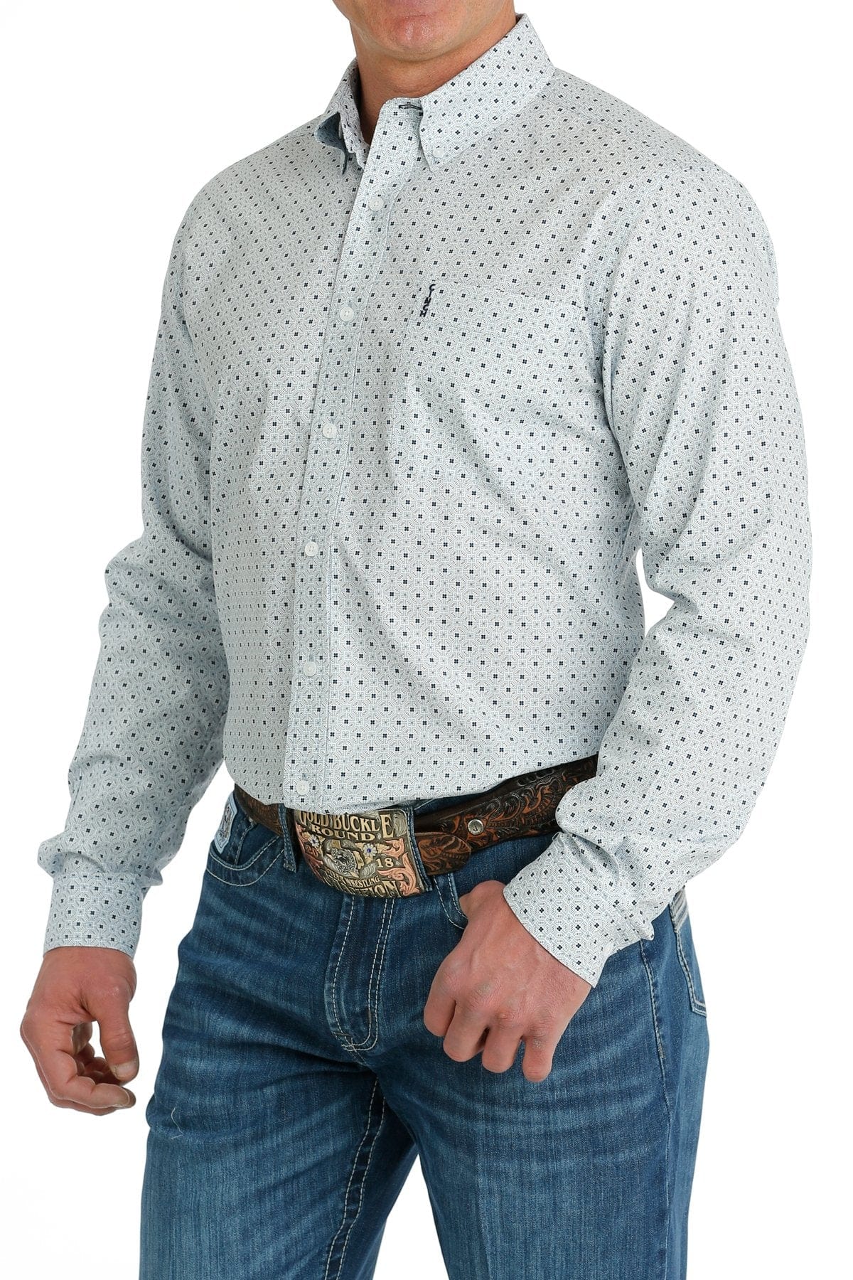 CINCH Shirts Cinch Men's Light Blue Modern Fit Long Sleeve Button Down Western Shirt MTW1347092