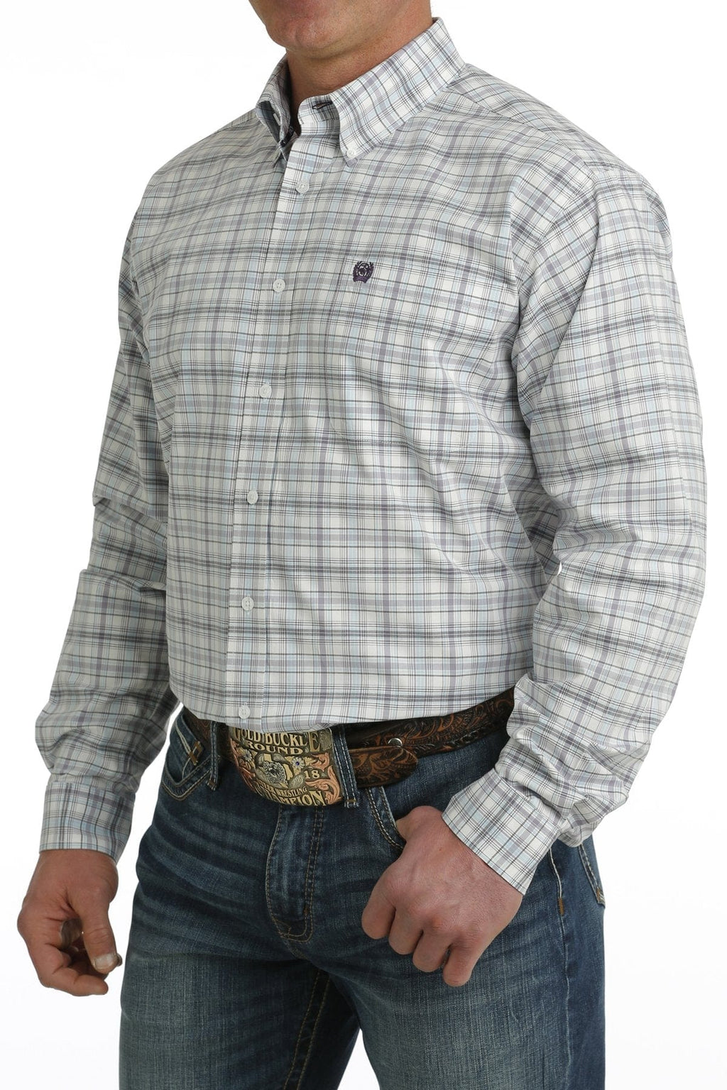 Cinch Shirts Cinch Men's Light Blue Plaid Long Sleeve Button Down Western Shirt MTW1105733