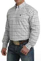 Cinch Shirts Cinch Men's Light Blue Plaid Long Sleeve Button Down Western Shirt MTW1105733