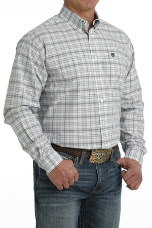 Cinch Shirts Cinch Men's Light Blue Plaid Long Sleeve Button Down Western Shirt MTW1105733