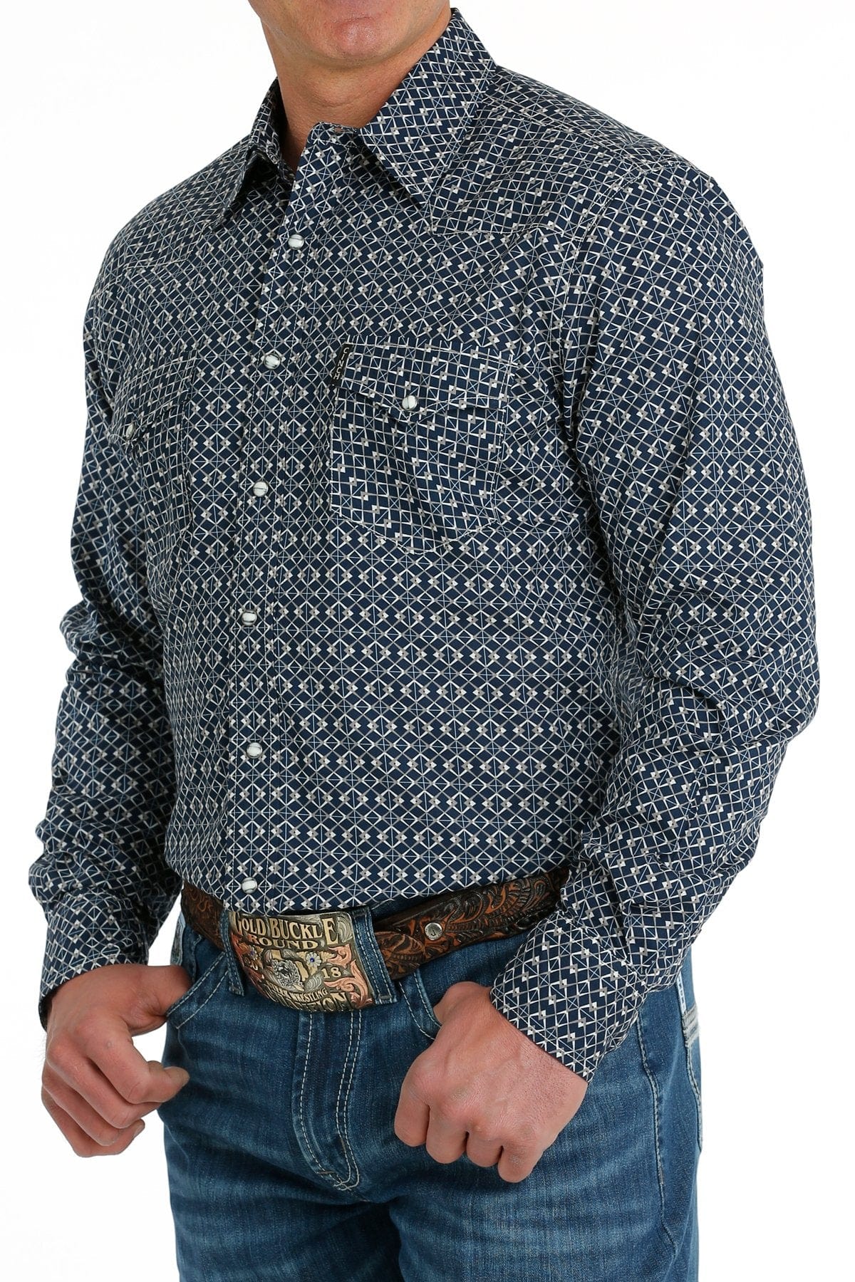 Cinch Men's Navy Modern Fit Long Sleeve Western Snap Shirt