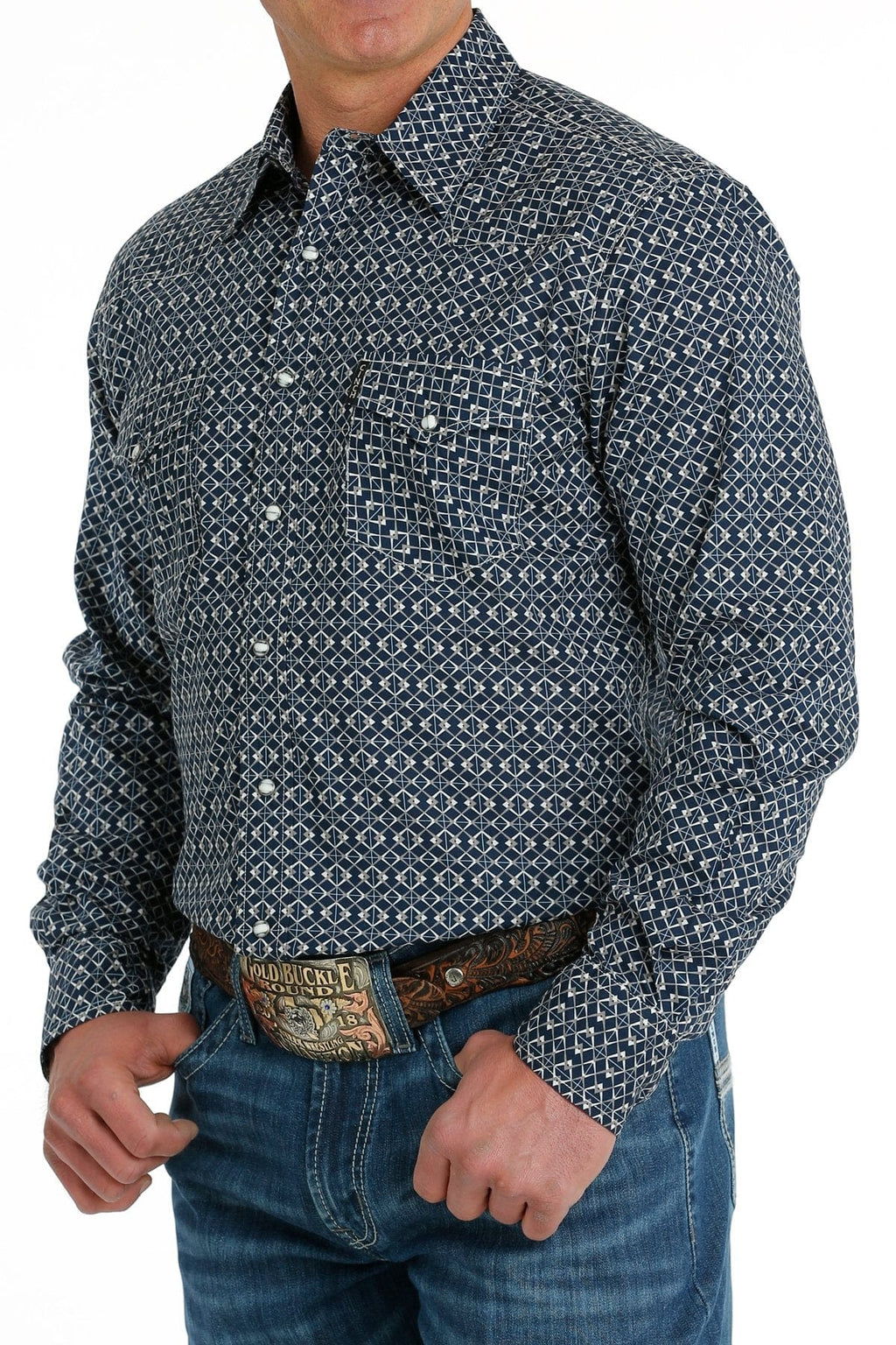 Cinch Shirts Cinch Men's Navy Modern Fit Long Sleeve Western Snap Shirt MTW1303073