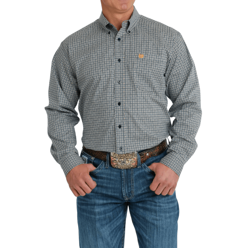 Cinch Shirts Cinch Men's Navy Stretch Geometric Print Long Sleeve Button Down Western Shirt MTW1105699