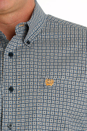 Cinch Shirts Cinch Men's Navy Stretch Geometric Print Long Sleeve Button Down Western Shirt MTW1105699
