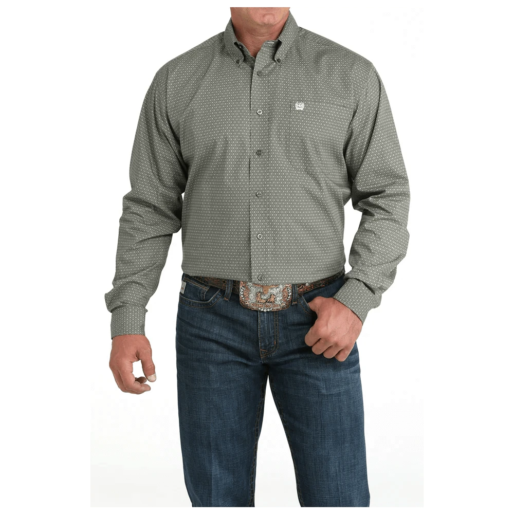CINCH Shirts Cinch Men's Olive Green Print Long Sleeve Western Shirt MTW1105981