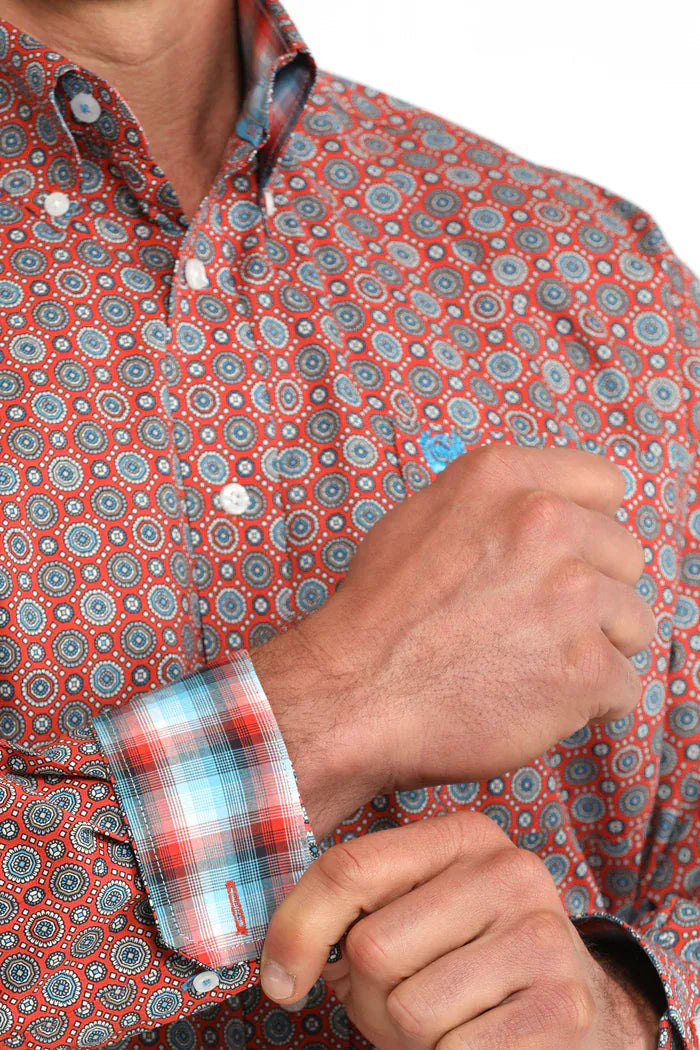 CINCH Shirts Cinch Men's Red & Blue Geo Print Button Down Western Shirt MTW1106097