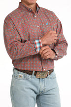 CINCH Shirts Cinch Men's Red & Blue Geo Print Button Down Western Shirt MTW1106097