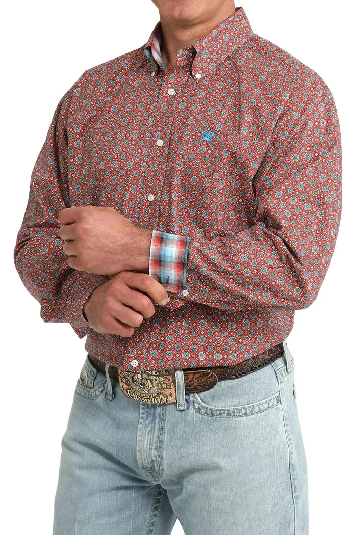 CINCH Shirts Cinch Men's Red & Blue Geo Print Button Down Western Shirt MTW1106097