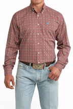 CINCH Shirts Cinch Men's Red & Blue Geo Print Button Down Western Shirt MTW1106097