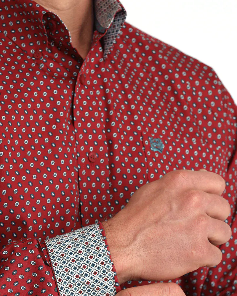 CINCH Shirts Cinch Men's Red Geometric Button Down Western Shirt MTW1106051
