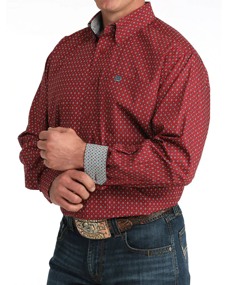 CINCH Shirts Cinch Men's Red Geometric Button Down Western Shirt MTW1106051