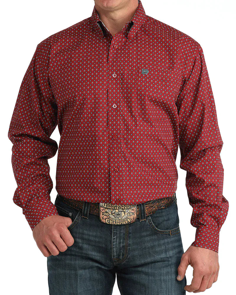 CINCH Shirts Cinch Men's Red Geometric Button Down Western Shirt MTW1106051