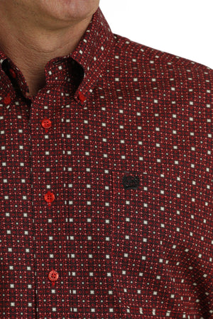 Cinch Shirts Cinch Men's Red Geometric Print Long Sleeve Button Down Western Shirt MTW1105724