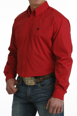 Cinch Shirts Cinch Men's Red Geometric Print Stretch Long Sleeve Button Down Western Shirt MTW1105729
