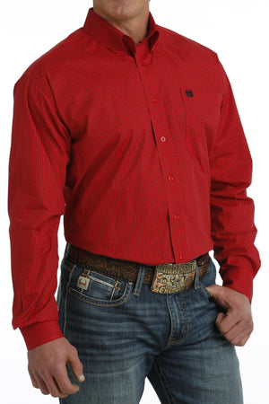 Cinch Shirts Cinch Men's Red Geometric Print Stretch Long Sleeve Button Down Western Shirt MTW1105729
