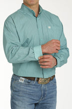 Cinch Shirts Cinch Men's Turquoise Printed Stripe Long Sleeve Button Down Western Shirt MTW1105752