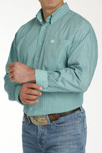 Cinch Shirts Cinch Men's Turquoise Printed Stripe Long Sleeve Button Down Western Shirt MTW1105752