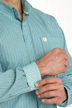 Cinch Shirts Cinch Men's Turquoise Printed Stripe Long Sleeve Button Down Western Shirt MTW1105752