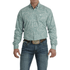Cinch Shirts Cinch Men's Turquoise/White Paisley Print Long Sleeve Button Down Western Shirt MTW1105704