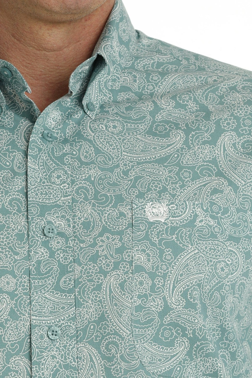Cinch Men's Turquoise/White Paisley Print Long Sleeve Button Down West Russell's Western Wear, Inc. Cinch Men's Turquoise/White Paisley Print Long Sleeve Button Down West Russell's Western Wear, Inc.