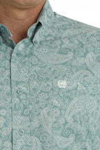 Cinch Shirts Cinch Men's Turquoise/White Paisley Print Long Sleeve Button Down Western Shirt MTW1105704