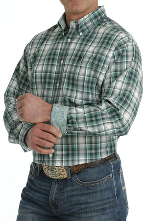 Cinch Shirts Cinch Men's Turquoise/White Plaid Long Sleeve Button Down Western Shirt MTW1105705