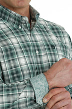 Cinch Shirts Cinch Men's Turquoise/White Plaid Long Sleeve Button Down Western Shirt MTW1105705