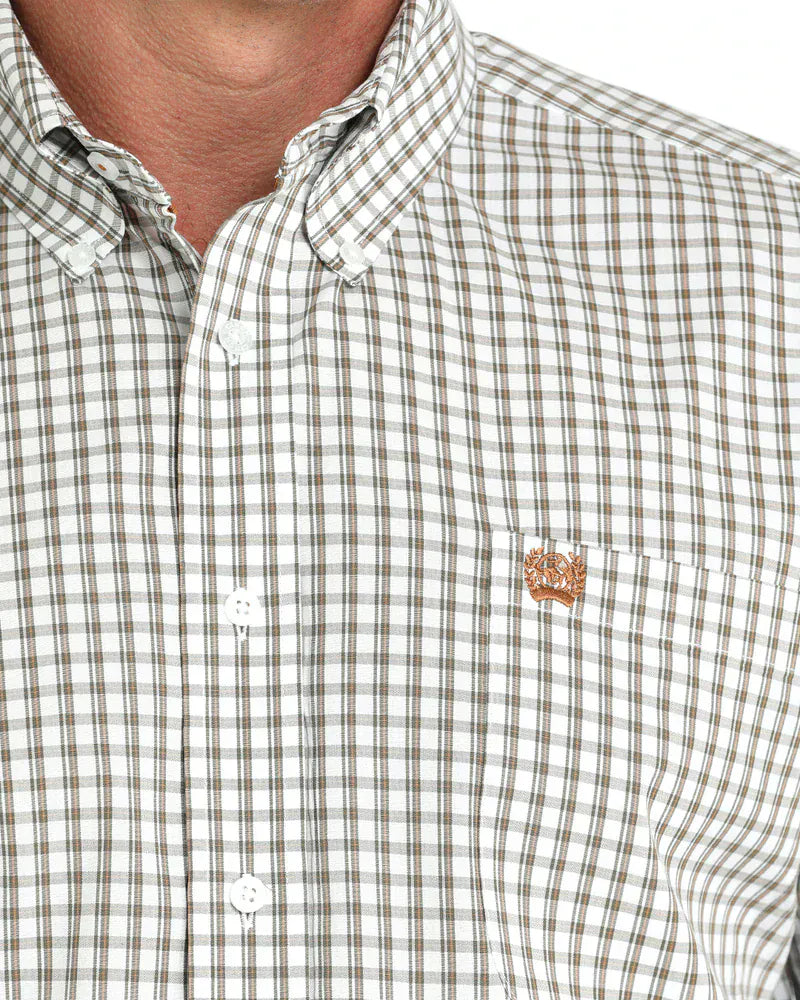 CINCH Shirts Cinch Men's White & Brown Plaid Button Up Western Shirt MTW1105983