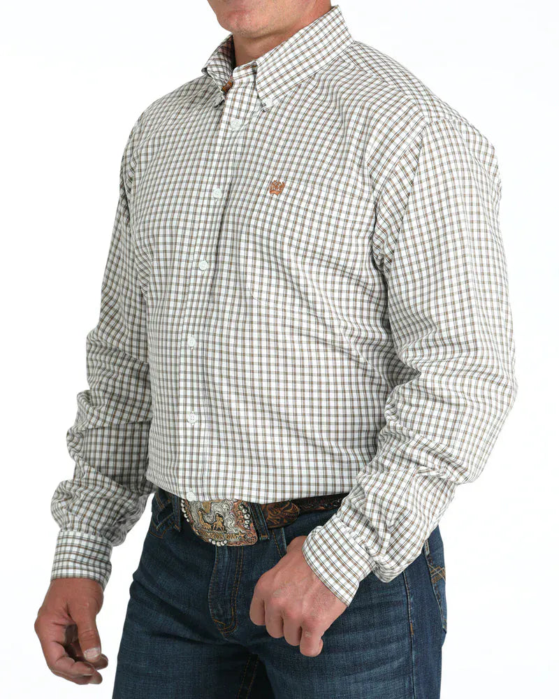 CINCH Shirts Cinch Men's White & Brown Plaid Button Up Western Shirt MTW1105983