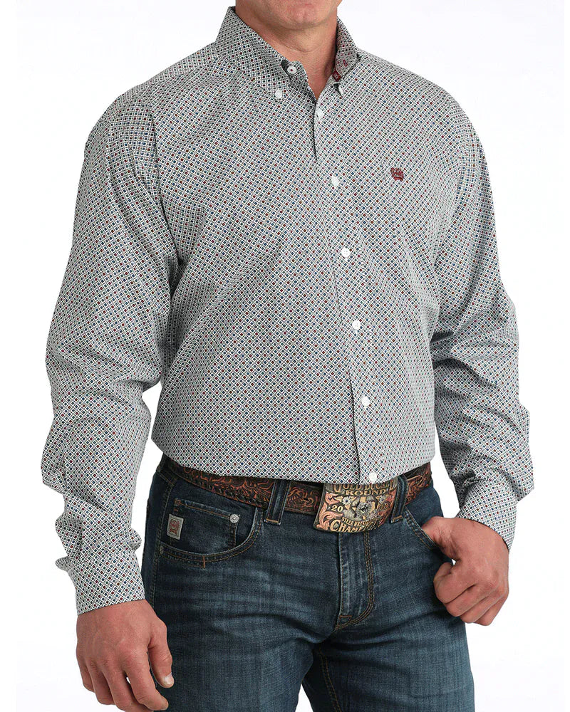CINCH Shirts Cinch Men's White Geometric Button Down Western Shirt MTW1106050