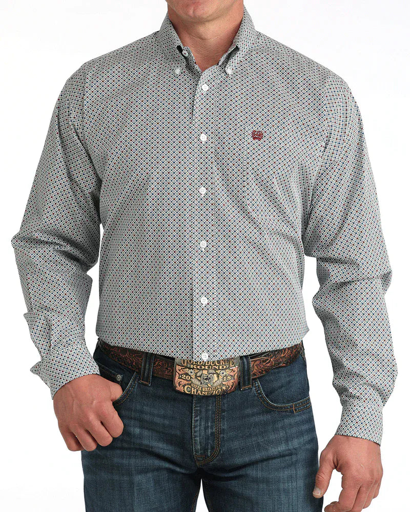 CINCH Shirts Cinch Men's White Geometric Button Down Western Shirt MTW1106050