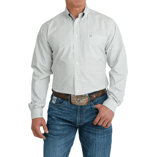 Cinch Men's White Plaid Long Sleeve Button Down Western Shirt