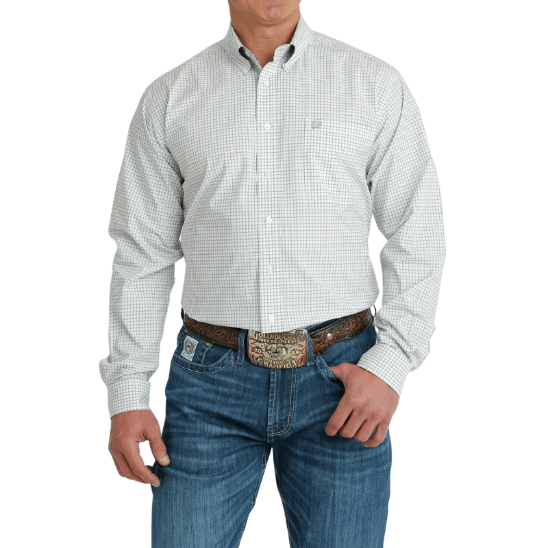 Cinch Shirts Cinch Men's White Plaid Long Sleeve Button Down Western Shirt MTW1105701