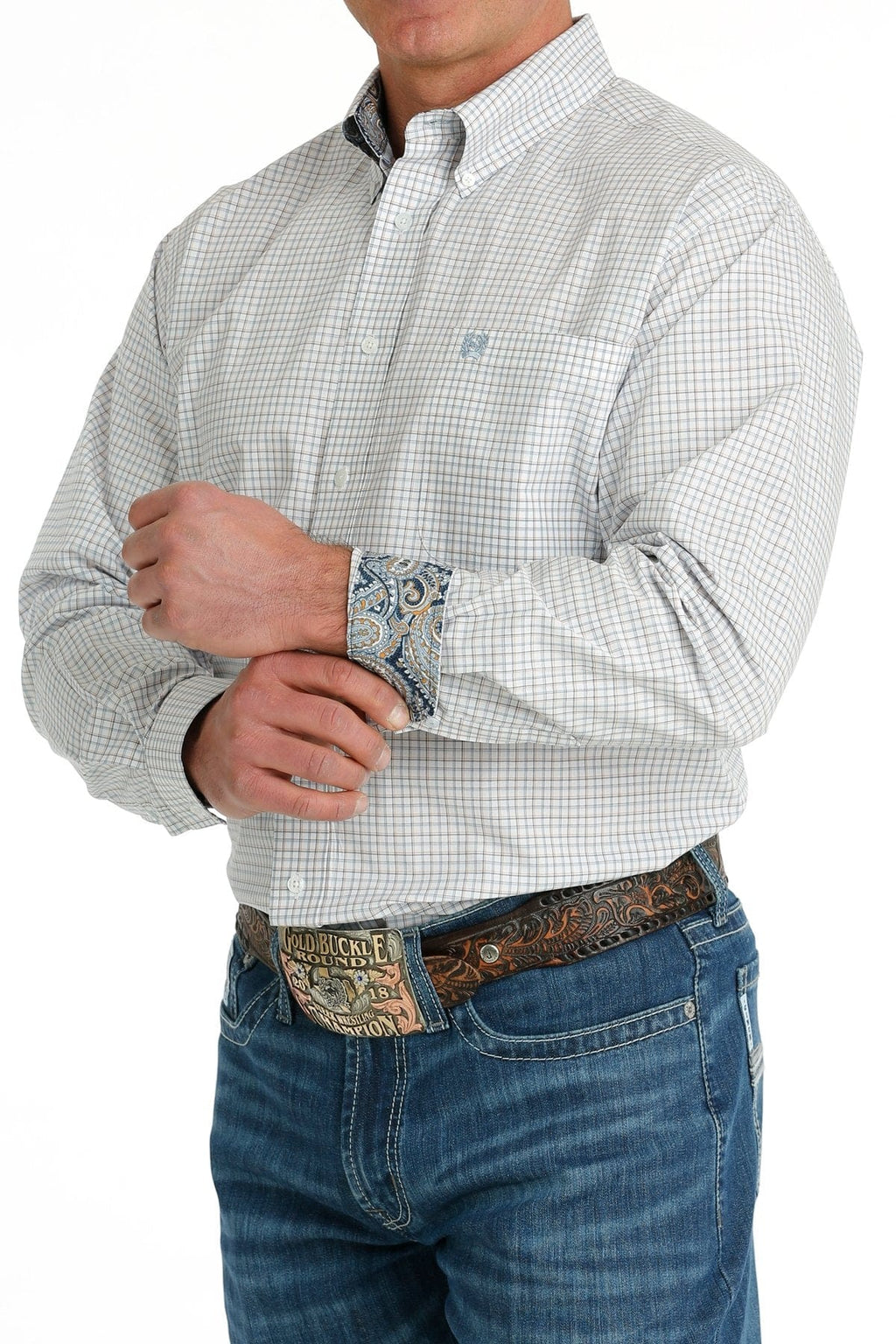 Cinch Shirts Cinch Men's White Plaid Long Sleeve Button Down Western Shirt MTW1105701