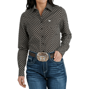 Cinch Shirts Cinch Women's Brown Long Sleeve Button Down Western Shirt MSW9164214