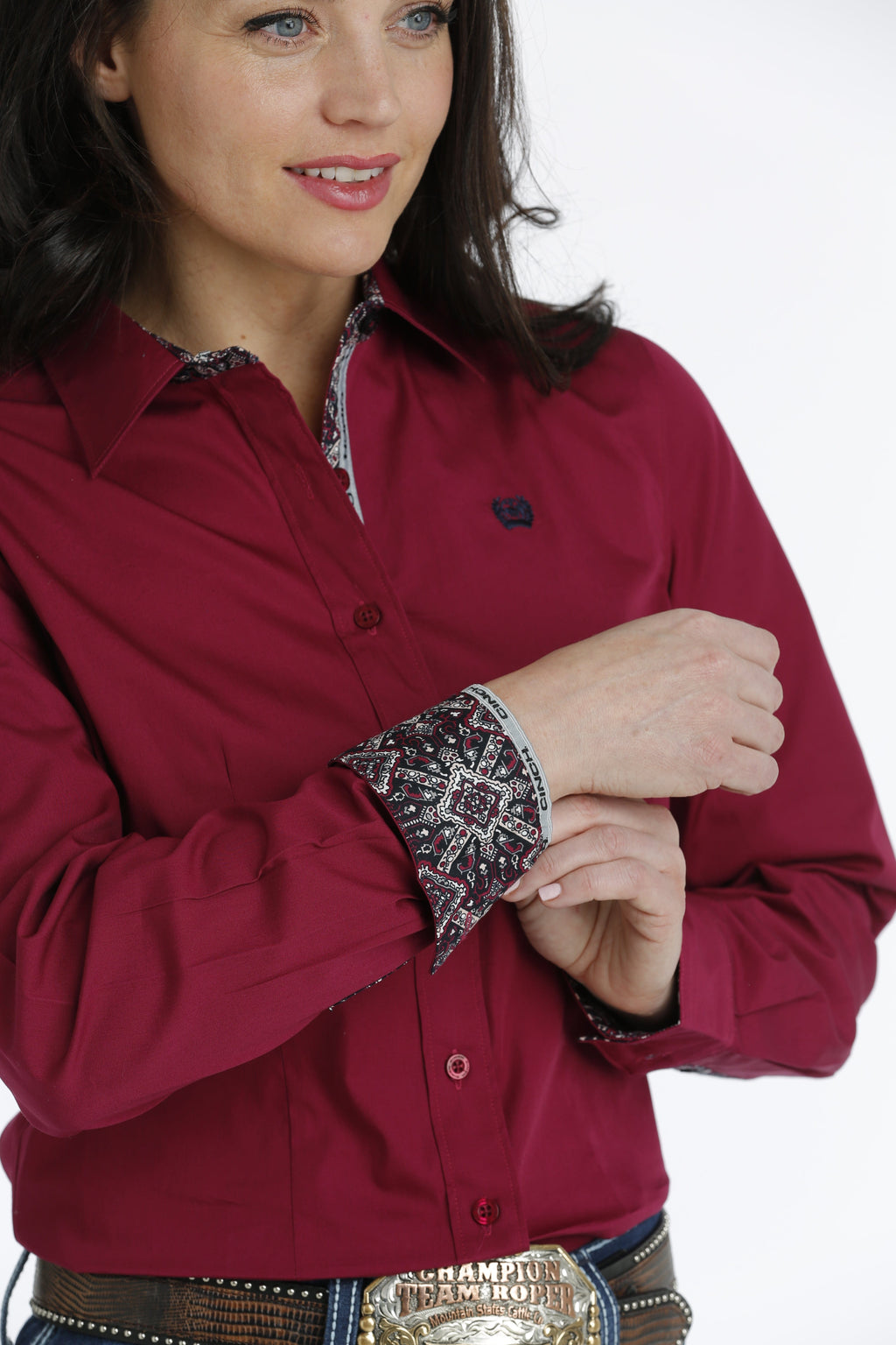 Cinch Shirts Cinch Women's Burgundy Long Sleeve Button Down Western Shirt MSW9165041