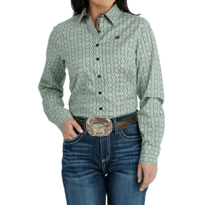 Cinch Shirts Cinch Women's Green Long Sleeve Button Down Western Shirt MSW9165043