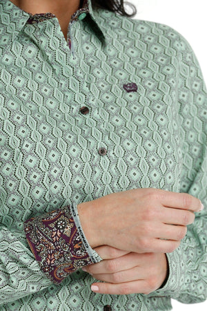 Cinch Shirts Cinch Women's Green Long Sleeve Button Down Western Shirt MSW9165043