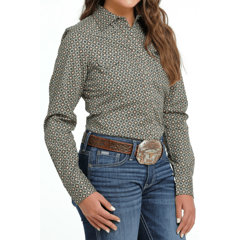 Cinch Women's Olive Printed Long Sleeve Button Down Western Shirt MSW9 -  Russell's Western Wear, Inc.
