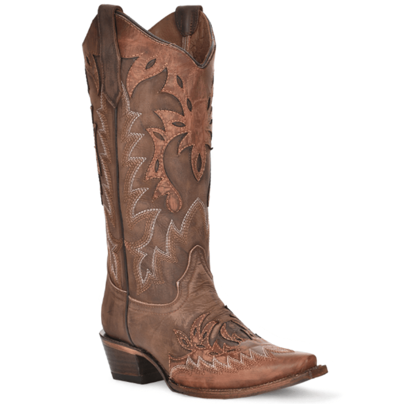 Circle G Chocolate Cognac Overlay Embroidery Wing Snip Toe Western B Russell s Western Wear Inc