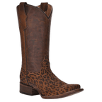 CIRCLE G BOOTS Boots Circle G Girls Saddle Tan Leopard Print Square Toe Western Boots J7108