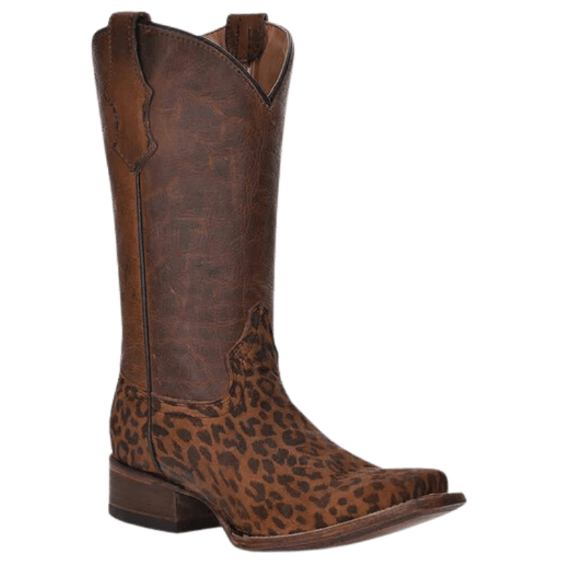 CIRCLE G BOOTS Boots Circle G Girls Saddle Tan Leopard Print Square Toe Western Boots J7108