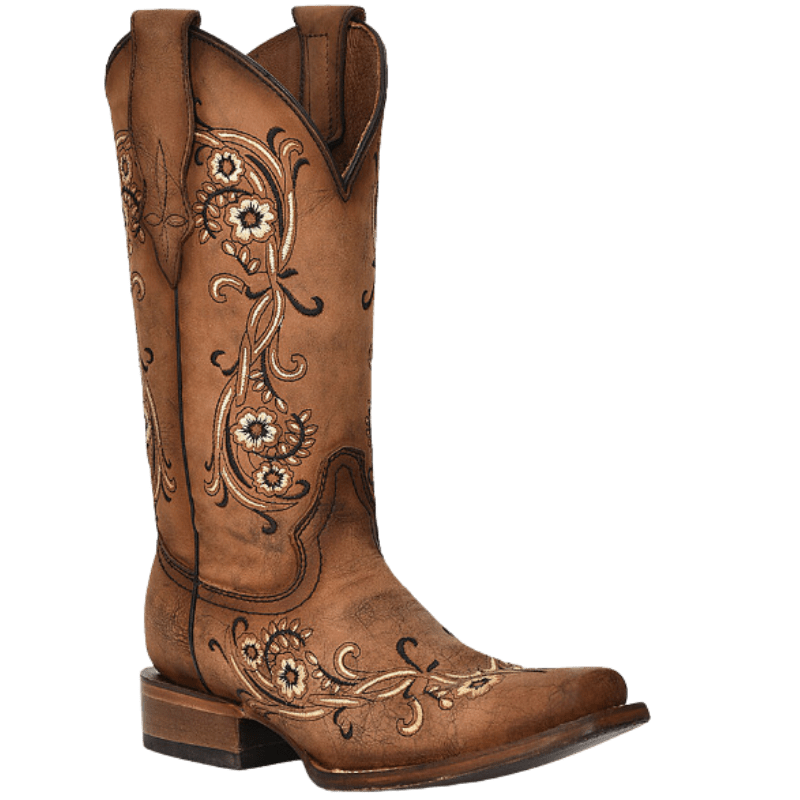 CIRCLE G BOOTS Boots Circle G Sand Floral Embroidery Square Toe Western Boots L2063