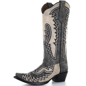 CIRCLE G BOOTS Boots Circle G Women's Black/Bone Embroidered Hand Painted Western Boots L5793